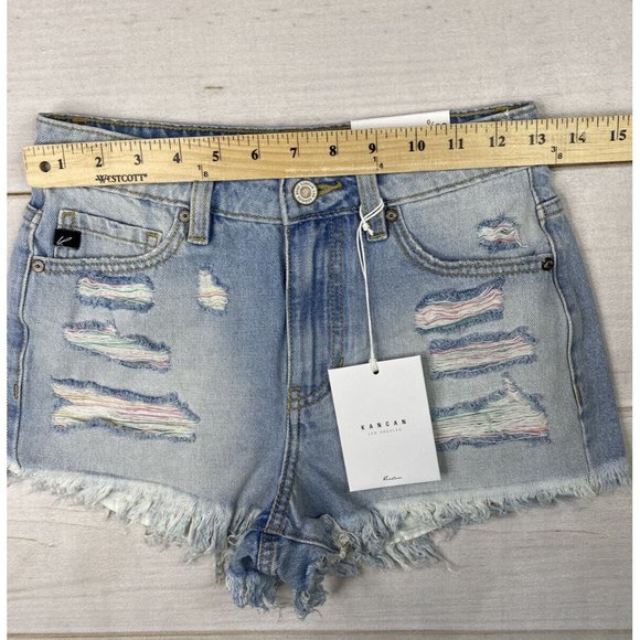 KanCan Shorts Womens Sz 0 23 Light Wash Denim Distressed High Rise worn once - Picture 5 of 12